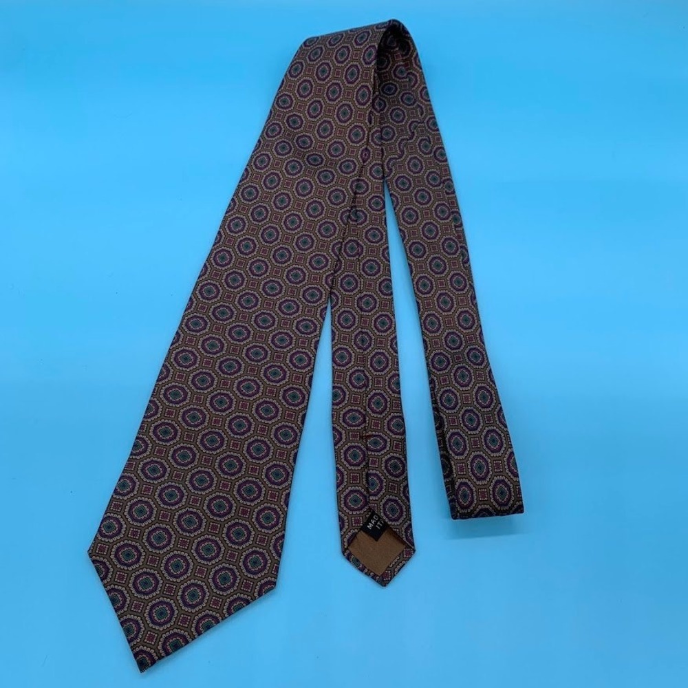 Vintage Jsaco Geometric Print Preppy 100% Silk Men's Classic Neck Tie